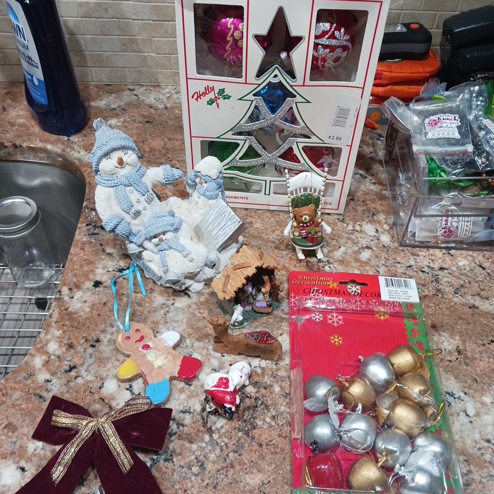 Vtg 9pc. Misc. Christmas Ornament And Figurine Lot.